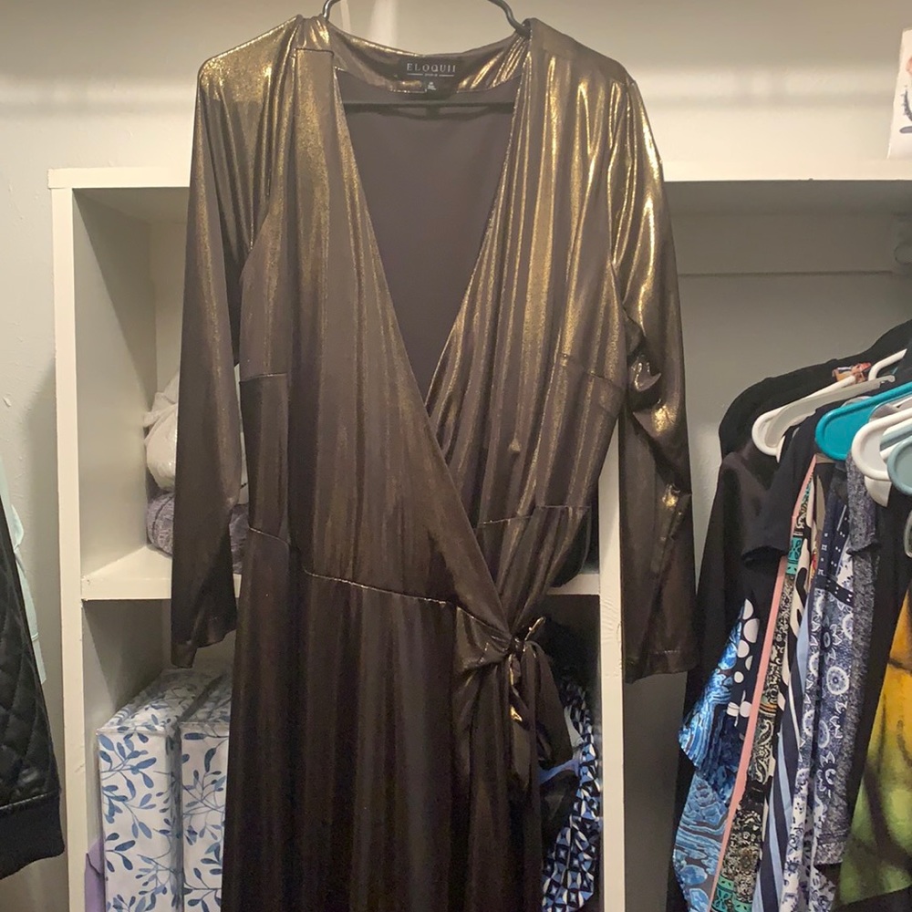 Bronze/gold shimmer wrap dress